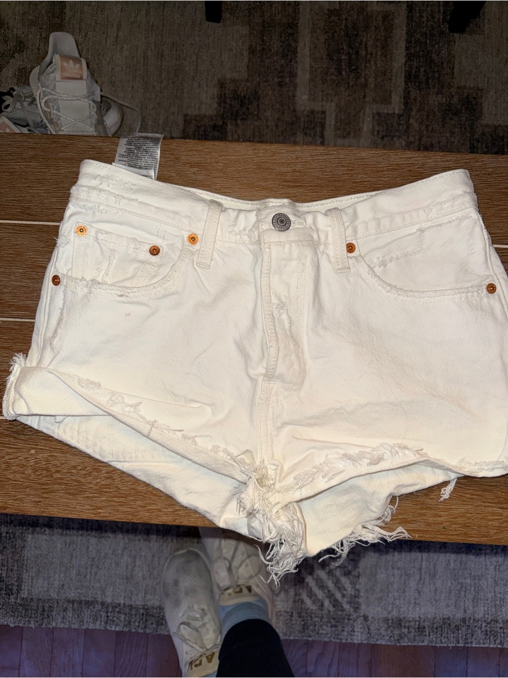Levi's White Distressed Denim Cutoff Shorts